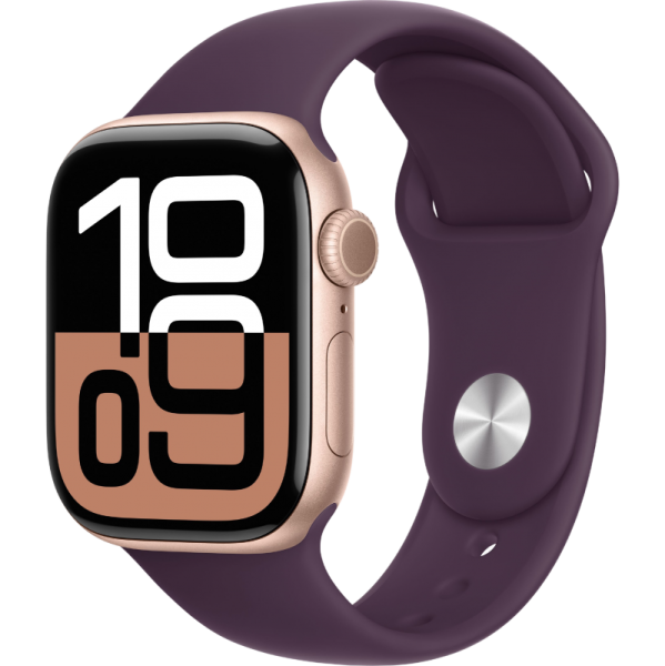 Apple Watch Series 10 42mm Aluminum Rose Gold Case Plum Sport Band M/L